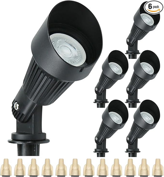 Lumina Lighting® 4W Landscape Lighting 12V Landscape Lights Low Voltage Landscape Spotlights Warm White Waterproof Outdoor Replaceable LED Bulb for Garden, Lawn, Porch, Patio and Yard (Black, 6-Pack)