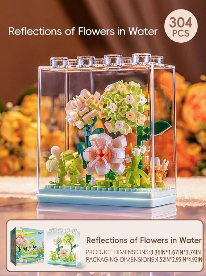 Flower Shadow DIY Flower Plant Building Blocks Toy - Creative Botanical Collection for Kids and Adults Home and Collection Art Home Office Decor with Dust Cover