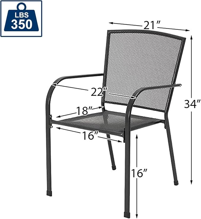 AECOJOY Outdoor Patio Chairs Set of 4, Metal Stackable Lawn Chairs with Armrests & Breathable Metal Mesh, 4 Pack Bistro Chairs for Outdoor Dining Set