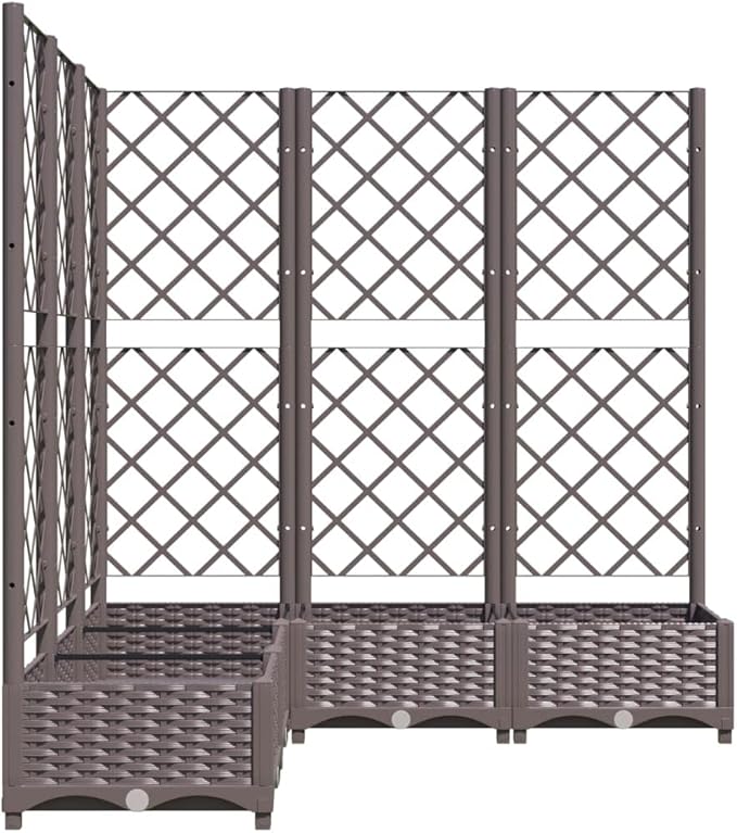 Garden Planter Box with Trellis, Outdoor Raised Garden Bed for Climbing Plants, Brown 47.2"x47.2"x47.8" PP