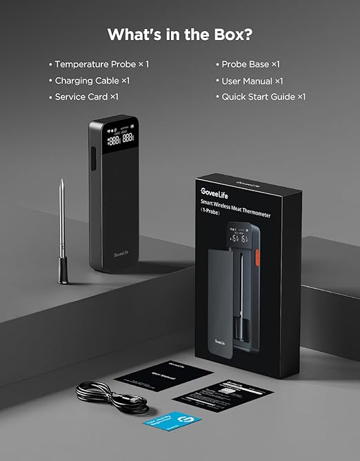 GoveeLife Bluetooth Wireless Meat Thermometer with Digital Standalone LCD Base | WiFi Unlimited Range | ±1.8℉ Accuracy | Food Grade Internal Ambient Sensor Probes for Kitchen, BBQ, Grill, Oven, Smoker
