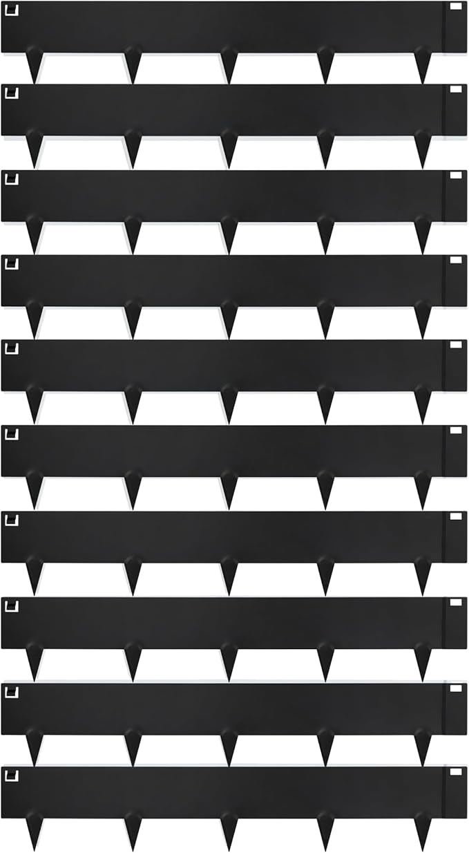 Worth Garden 10-Pack (34Ft Total) Galvanized Steel Landscape Lawn Edging - 8 in. H Bendable Metal Strips - Hammer-in 18-Gauge Flexible Black Edging Border - Yard Pathway Divider - Buckle Connection