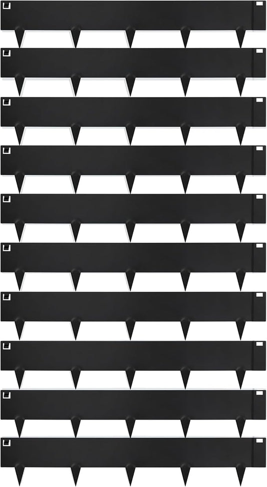 Worth Garden 10-Pack (34Ft Total) Galvanized Steel Landscape Lawn Edging - 8 in. H Bendable Metal Strips - Hammer-in 18-Gauge Flexible Black Edging Border - Yard Pathway Divider - Buckle Connection
