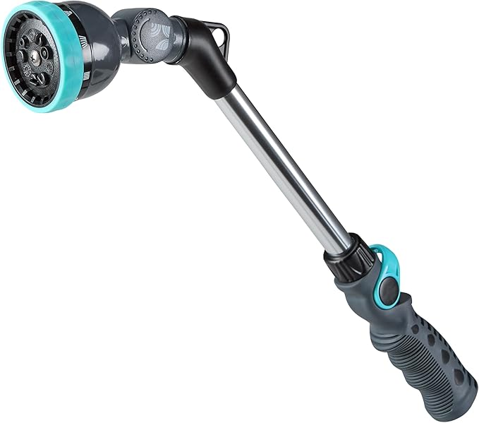 18 Inch Water Hose Wand Featuring 9 Spray Patterns and a Pivot Head 600001 with Comfort Grip and Thumb Control by New England Garden Tools for Cleaning, Watering Plants & Yards, Washing Cars & Pets
