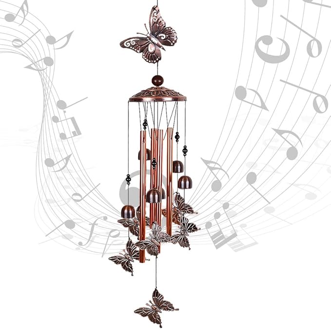 Butterfly Wind Chimes Outdoor Decor -with 4 Tubes 6 Bells 7 Butterflies 36In Waterproof Mobile Romantic Wind Catcher Butterfly Windchimes for Home, Xmas Mom Gifts, Festival,Balcony,Garden Decoration