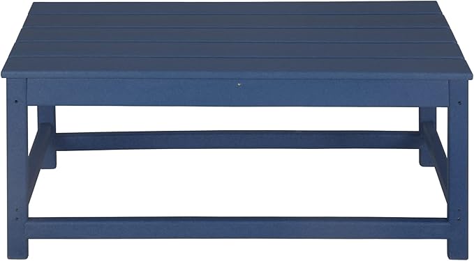 WO Home Furniture Adirondack Chairs Table Set of 3 PCS Outdoor Folding Chairs Coffee Table Weather/UV Resistant for Lawn, Garden, Bon Fire, Balcony (Navy Blue)