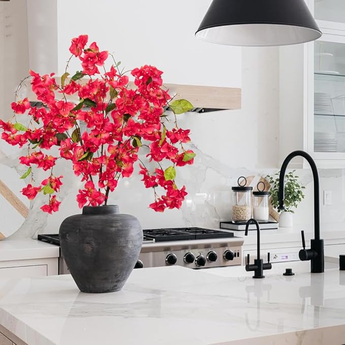 DILATATA Artificial Bougainvillea Branches 47" Long Wisteria Vines Trailing Artificial Flowers for Front Door Porch Planter Urn Patio Balcony Drooping Flowers Deep Rose Bugambilias