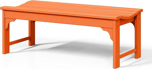 WestinTrends Malibu Outdoor Bench, All Weather Resistant Poly Lumber Backless Patio Garden Bench, Adirondack Curved Bench Seat for Comfort, Orange