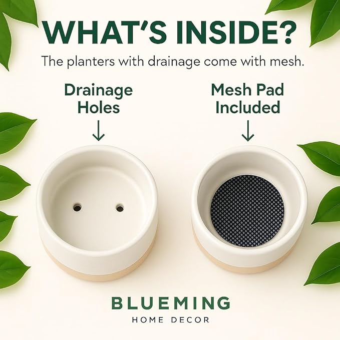 Self Watering Planter – 6 Inch Ceramic Plant Pots for Indoor House Plants with Drainage Hole & Water Storage for Succulents (White & Beige, 7" Tall)