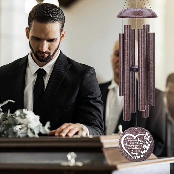 45inch Personalized Wind Chimes, Metal Memorial Wind Chimes, Heart Butterfly Wind Chime for Loss of Loved Dad/Mom, Sympathy Memorial Gifts Wind Chime Deep Tone Outdoor Decorations