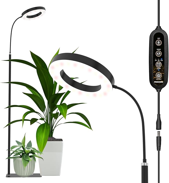 PRONORO Grow Light for Indoor Plants,Full Spectrum LED Grow Light,Standing Grow Light for Large Plants,Auto ON/Off Timer,6 Dimmable Levels,3 Spectrum Lighting Modes,Height Adjustable,20W