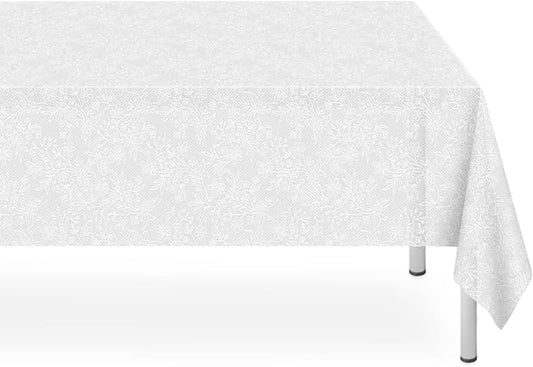 12 Pack Plastic Lace Tablecloth, White Plastic Table Cloths for Parties Disposable, 54x108 in Waterproof Rectangular Plastic Lace Camping Tablecloth for Birthday, Party, Wedding