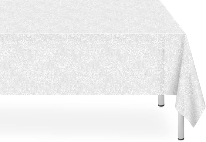 6 Pack Plastic Lace Tablecloth, White Plastic Table Cloths for Parties Disposable, 54x108 in Waterproof Rectangular Plastic Lace Camping Tablecloth for Birthday, Party, Wedding