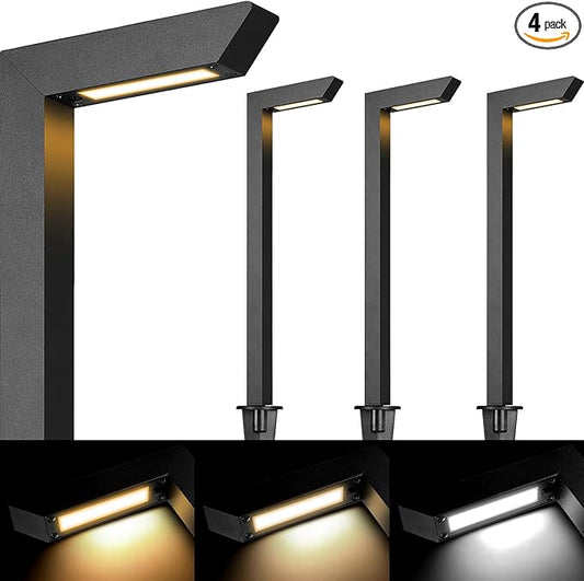 Gardencoin 3CCT LED Low Voltage Landscape Pathway Light, 12V Premium 3000K/4000K/5000K Selectable Path Lights Wired, Modern Walkway Lights Outdoor, Higher Housing with Larger Stake (19.71IN, 4pack)