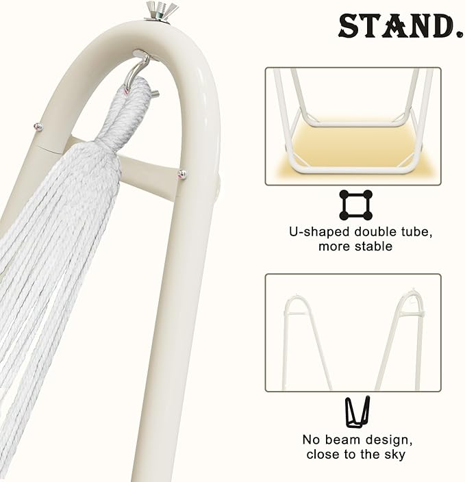 Hammock Chair with Stand,Heavy-Duty Hanging Chair with Stand, for Indoor Outdoor,Sturdy Swing Chair Stand Max Load 350 pounds(Hammock Chair Included) (Pale Pink)