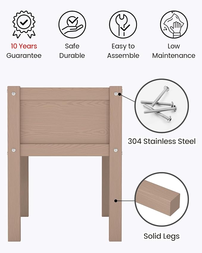 Small HDPE Raised Garden Bed, Elevated Planter Box with Legs, Outdoor All-Weather Planter Raised Beds for Seeds, Herb, Flower, Vegetable (Khaki)