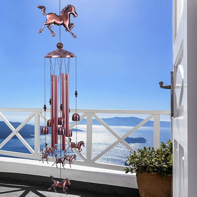 Horse Wind Chimes Decor- 37 Inch Pure Hand-Made Waterproof Metal Musical Wind Bells with 4 Aluminum Tubes 6 Bells Mobile Wind Catcher Romantic Wind Chime for Home, Festival, Indoor/Outdoor Decoration