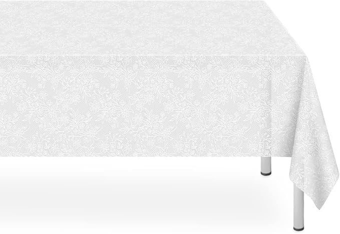 2 Pack Plastic Lace Tablecloth, White Plastic Table Cloths for Parties Disposable, 54x108 in Waterproof Rectangular Plastic Lace Camping Tablecloth for Birthday, Party, Wedding