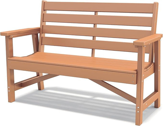 GREENVINES Outdoor Bench | 51.5’’ | HDPE | Garden Benches | Weatherproof | for Outdoors Patio Park Porch Outside Backyard | 2-Person | Teak