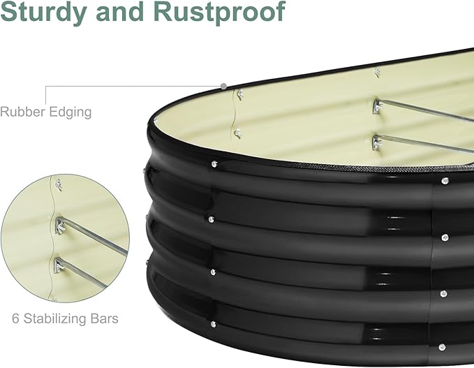 12" Tall Black Oval Metal Raised Garden Bed Outdoor - 7x3ft Galvanized Steel Planter Box for Vegetables/Flowers Modular Rust-Proof Gardening Bed Heavy Duty Plant Container