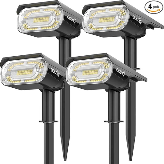 Solar Spot Lights Outdoor 1000 Lumens, 64 LEDs IP67 Waterproof Landscape Lighting with 4 Modes - 2-in-1 Solar Spotlight & Pathway Light for Garden, Yard, Patio Decor, 4 Pack