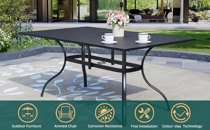 7-Piece Outdoor Patio Dining Set, 6 Stackable Patio Chairs & 63.5''Rectangular Dining Table with All Weather Frame Furniture Set - Cherry