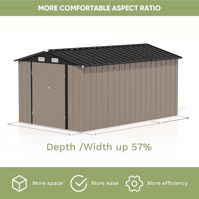 Patiowell 8 x 12 FT Metal Storage Shed for Outdoor, Steel Yard Shed with Design of Lockable Doors, Utility and Tool Storage for Garden, Backyard, Patio, Outside Use, Brown
