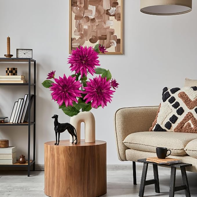 3Pcs Purple-Pink Artificial Dahlia Flowers 29.5" Fake Flower Silk Flowers with Long Stem Floral Arrangements Bouquets Faux Dahlias Flowers for DIY Wedding Party Centerpieces Office Home Decor