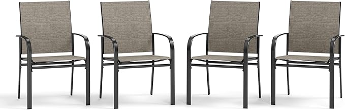 4 Pieces Outdoor Textilene Dining Chairs,Patio Dining Chairs Set, Fixed Patio Chairs with Armres, Brown