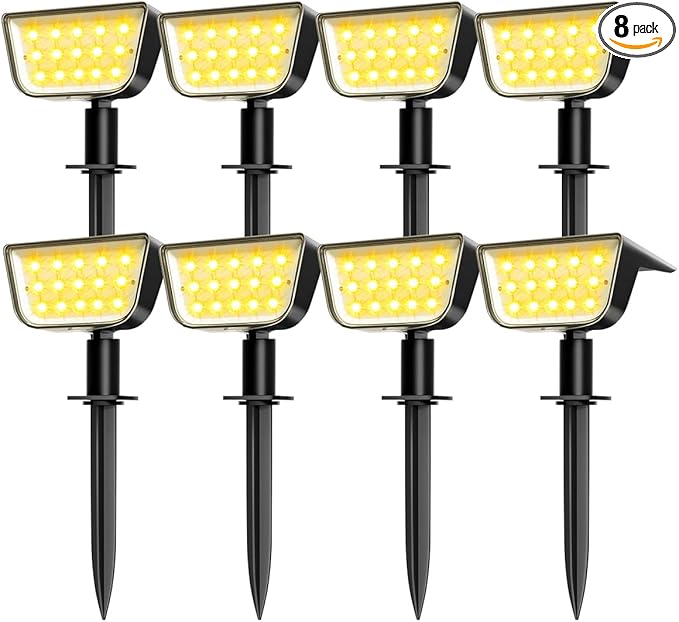 Solar Spot Lights Outdoor, Ultra Bright Solar Garden Lights Warm White, IP68 Waterproof Landscape Spotlights, 800LM 2700K for Yard Garden Wall Driveway, 8 Pack