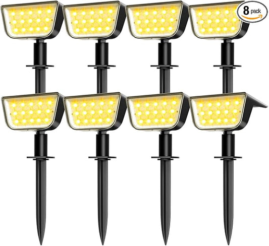 Solar Spot Lights Outdoor, Ultra Bright Solar Garden Lights Warm White, IP68 Waterproof Landscape Spotlights, 800LM 2700K for Yard Garden Wall Driveway, 8 Pack