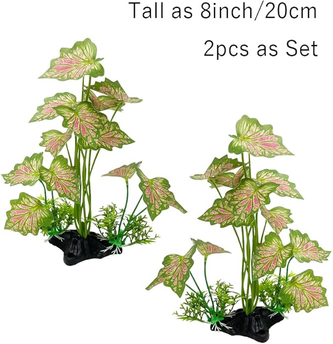 Smoothedo-Pets Aquarium Plant Fish Tank Decoration Small Plastic Artificial Plant Goldfish Fish Hide (Rainforest Leafs-Pink-Large-Set) (Rainforest Leafs-Pink-Large-Set)