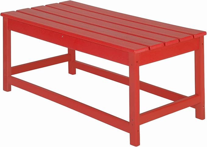 WO Home Furniture Adirondack Chairs Table Set of 3 PCS Outdoor Folding Chairs Coffee Table Weather/UV Resistant for Lawn, Garden, Bon Fire, Balcony (Red)