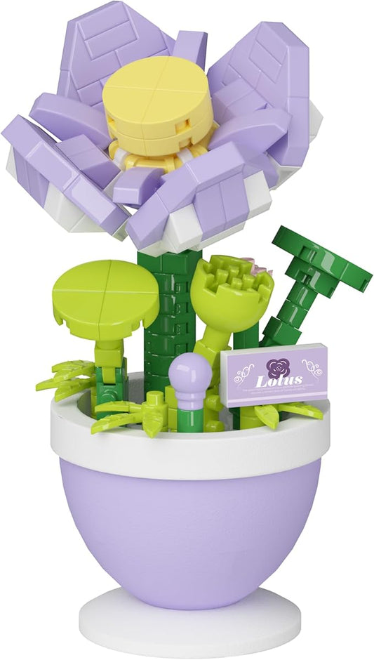 Lotus Mini Flower Bonsai Building Toy Potted Plant Blocks Artificial Particle Flower Botanical
