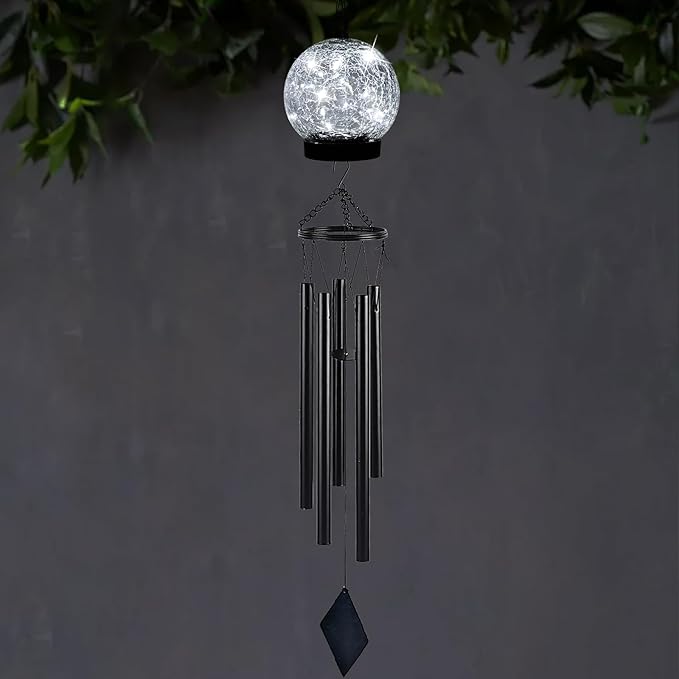 Wind Chimes Outdoor Solar Lights, 42 Inch Large Sympathy Chime 15 Cool White LEDs Crackled Glass Ball Birthday Gifts for Women Decorative Hanging in Garden, Yard, Patio, Landscape