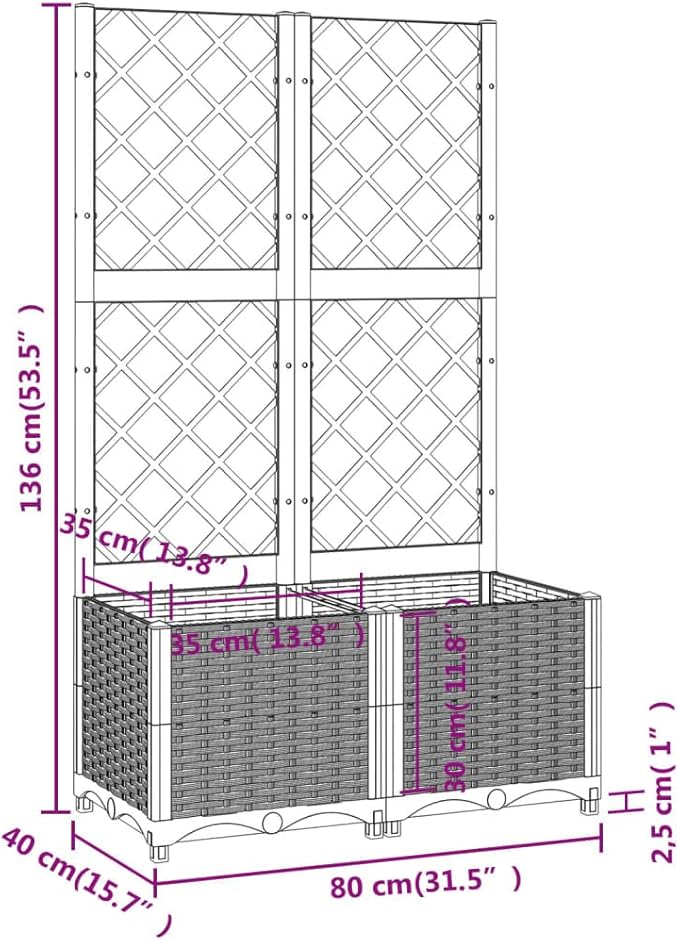 Garden Planter with Trellis, Trellis with Planter Box, Outdoor Raised Garden Bed for Climbing Plants, Raised Garden Bed Garden Planter Box, Black 31.5"x15.7"x53.5" PP