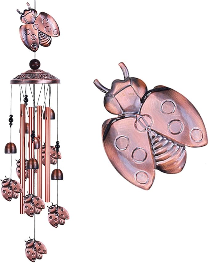 Ladybug Wind Chimes Outdoor Decor - with 4 Tubes 6 Bells 7 Ladybugs 36In Waterproof Mobile Romantic Wind Catcher Ladybug Windchimes for Home, Xmas Mom Gifts, Festival, Balcony, Garden Decoration
