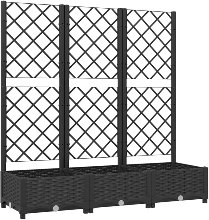 Garden Planter with Trellis, Outdoor Raised Garden Bed for Climbing Plants, Black 47.2"x15.7"x47.8" PP