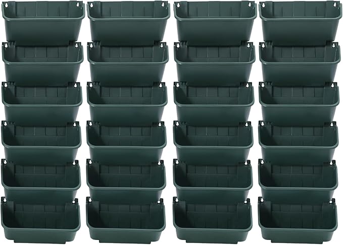 Vertical Wall Planter with 24 Plastic Pots, Wall-Mounted Garden Planter Stackable Wall Hanging Flower Pot Clasp Design with Grooves Drainage Holes for Indoor and Outdoor (Army Green 24)