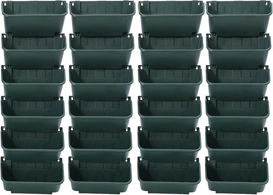 Vertical Wall Planter with 24 Plastic Pots, Wall-Mounted Garden Planter Stackable Wall Hanging Flower Pot Clasp Design with Grooves Drainage Holes for Indoor and Outdoor (Army Green 24)