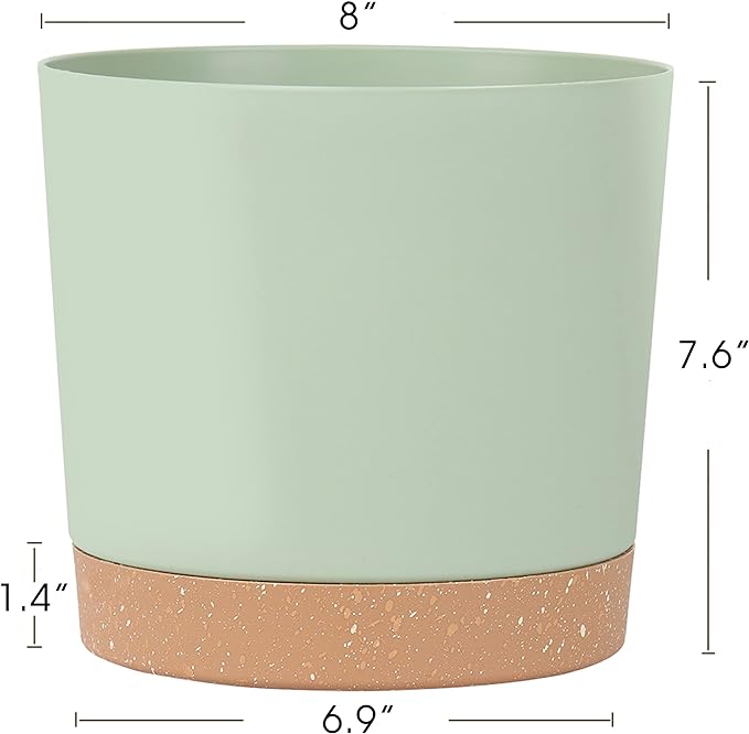 kubvici Indoor Plant Pots Set of 2 Planters 8 inch Plastic Planter with Hole & Saucer Modern Decorative for Outdoor Garden Home (Green, 8 inch)