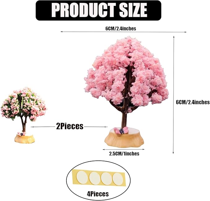 Simulated Mini Plastic Flower Tree Suitable for Sand Table Layout and Landscape Layout.Color Miniature Home Decoration Model Tree.2 Pieces.
