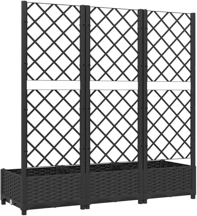Garden Planter with Trellis, Outdoor Raised Garden Bed for Climbing Plants, Black 47.2"x15.7"x47.8" PP
