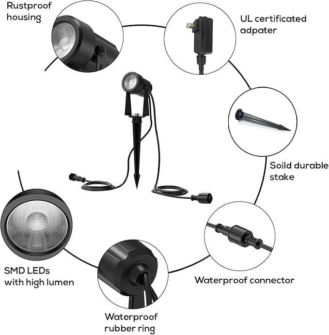 Banord Outdoor Landscape Lighting, 4 Pack Low Voltage Landscape Lighting, IP65 Waterproof Outdoor Lighting for Yard Garden Lawn Plants