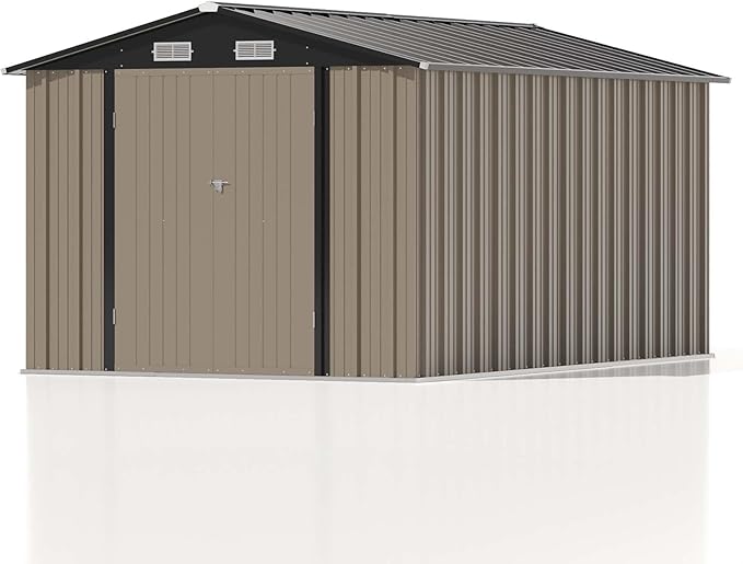Patiowell 8 x 12 FT Metal Storage Shed for Outdoor, Steel Yard Shed with Design of Lockable Doors, Utility and Tool Storage for Garden, Backyard, Patio, Outside Use, Brown