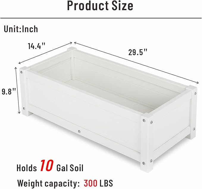 HDPE Raised Garden Beds Outdoor,Rot-Resistant and Non-Cracking,Outdoor Planter Boxes Rectangle with Drainage Holes for Yard,Lawn White