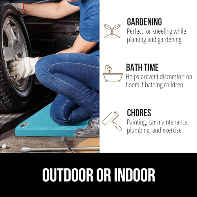 GORILLA GRIP Extra Thick Patent Pending Garden Kneeling Pad, 17.5 x 11 Inch Supportive Soft Foam Knee Cushioning for Gardening, Water Resistant, Bathing Baby, Working Supplies Lightweight, Turquoise