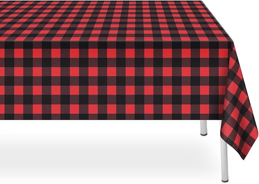2 Pack Red and Black Checkered Tablecloth, Red Plastic Table Cloths for Parties Disposable, 54 x 108 inch Waterproof Red and Black Gingham Camping Tablecloth for Birthday, Party, Christmas