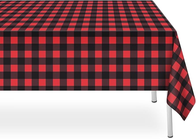 3 Pack Red and Black Checkered Tablecloth, Red Plastic Table Cloths for Parties Disposable, 54 x 108 inch Waterproof Red and Black Gingham Camping Tablecloth for Birthday, Party, Christmas