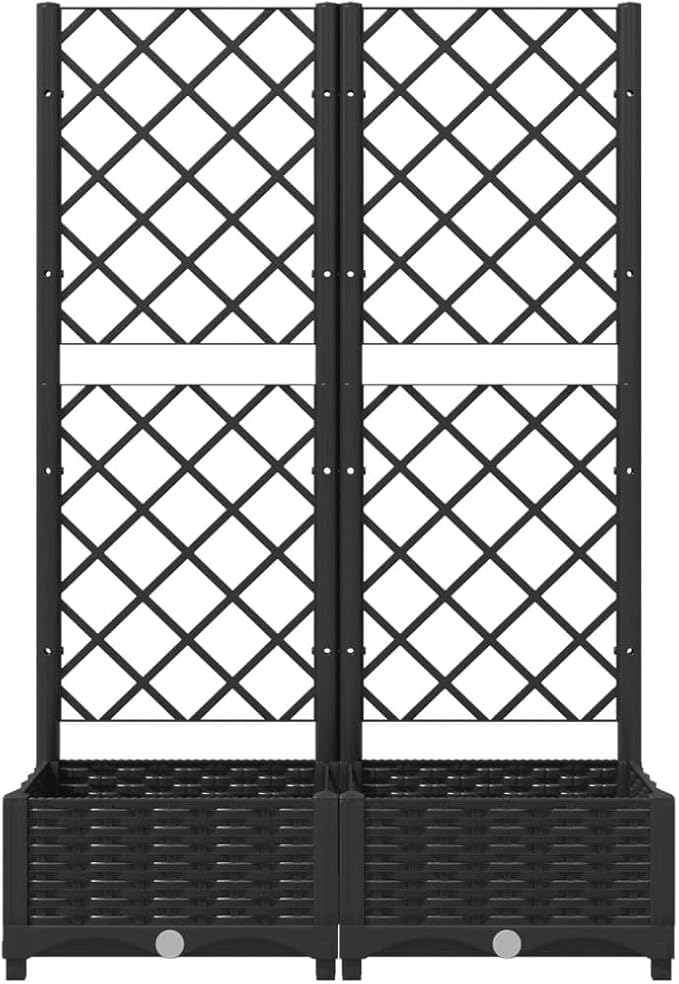 Garden Planter Box with Trellis, Outdoor Raised Garden Bed for Climbing Plants, Black 31.5"x15.7"x47.8" PP